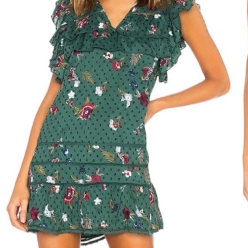 Tularosa Green Floral Ruffle Mini Dress SMALL
